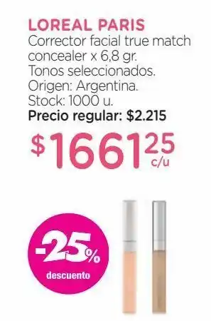 Farmacity L'oréal corrector facial true match concealer x 6,8 gr. oferta