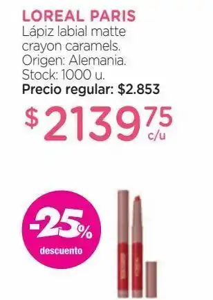 Farmacity L'oréal lápiz labial matte crayon caramels. oferta