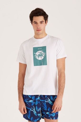 Macowens Remera de jersey estampada blanca oferta