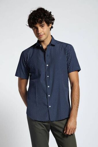 Macowens Camisa sport manga corta azul marino oferta