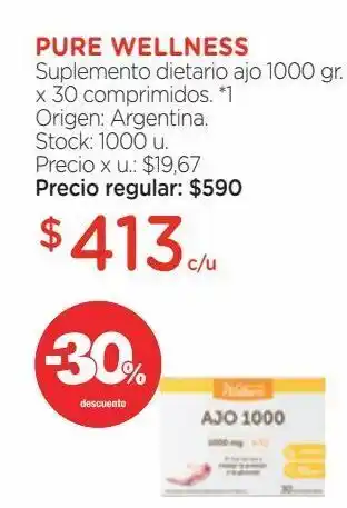 Farmacity Suplemento dietario pure wellness ajo x 1000 g x 30 comprimidos oferta