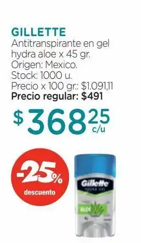 Farmacity Gillette antitranspirante gel 45g oferta