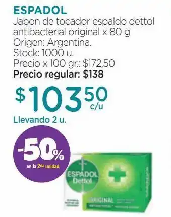 Farmacity Jabon de tocador espaldo dettol antibacterial original x 80 g oferta
