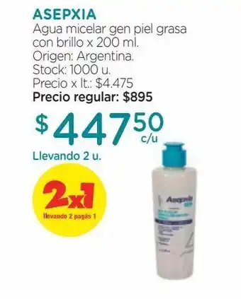Farmacity Agua micelar asepxia gen piel grasa con brillo x 200 ml oferta