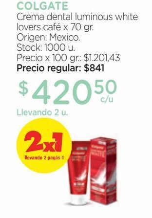 Farmacity Crema dental colgate luminous white instant x 70 g oferta
