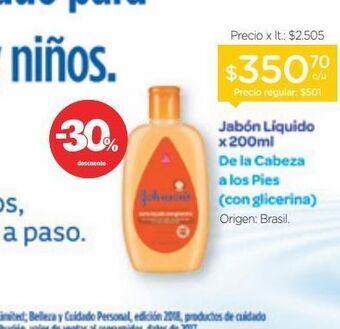 Farmacity Jabón líquido johnson's baby glicerina x 200 ml oferta