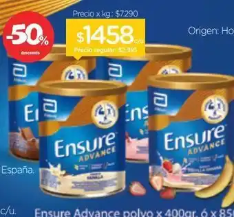 Farmacity Suplemento nutricional ensure advance en polvo sabor a banana y frutilla x 400 g oferta