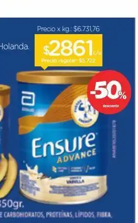 Farmacity Suplemento nutricional ensure advance en polvo sabor a vainilla x 850 g oferta