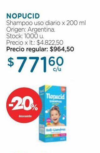 Farmacity Shampoo uso diario nopucid x 200 ml oferta