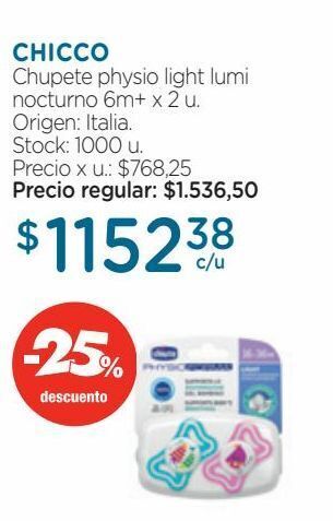 Farmacity Chupete chicco physio light lumi nocturno 6m+ x 2 un oferta