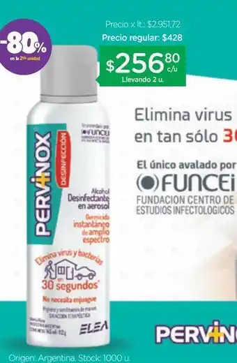 Farmacity Alcohol desinfectante pervinox en aerosol x 145 ml oferta