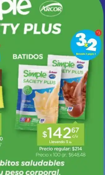 Farmacity Suplemento nutricional saciety plus batido x 33 gr oferta