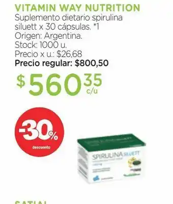 Farmacity Suplemento dietario vitamin way spirulina siluett x 30 cápsulas oferta