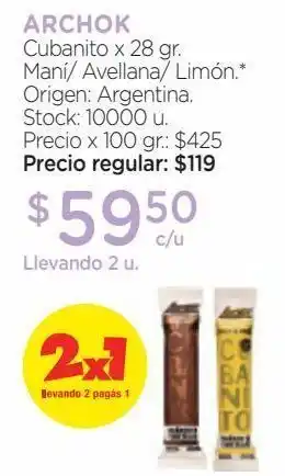 Farmacity Cubanito de chocolate archok relleno de pasta de maní x 28 g oferta