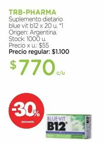 Farmacity Suplemento dietario trb-pharma blue vit b12 x 20 un oferta