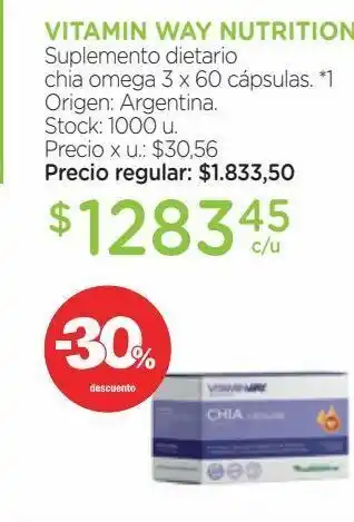 Farmacity Vitamin way nutrition suplemento dietario chia omega 3 x 60 cápsulas. oferta