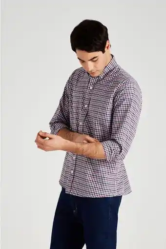 Macowens Camisa sport a cuadros bordó oferta