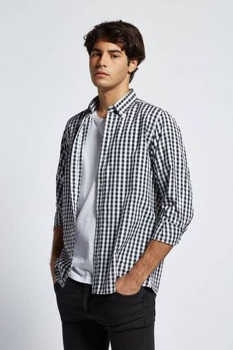 Macowens Camisa sport a cuadros negra oferta