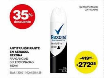 Atomo Conviene Antitranspirante en aerosol rexona 35% descuento oferta
