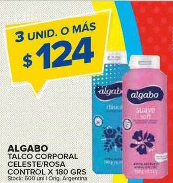 Carrefour Maxi Algabo talco corporal celeste rosa control oferta