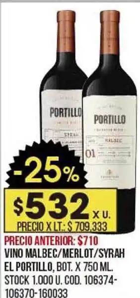 Coto Vino malbec merlot syrah el portillo oferta