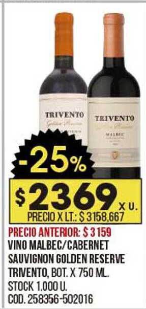 Coto Vino malbec cabernet sauvignon golden reserve trivento oferta