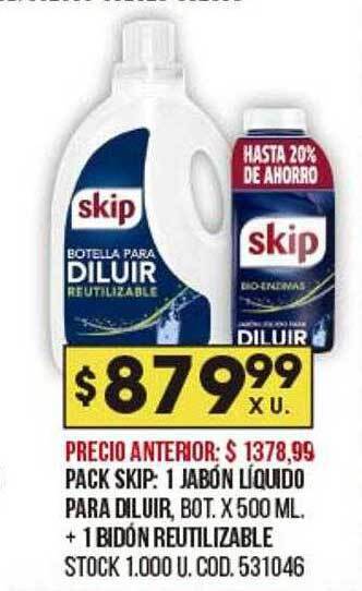 Coto Pack skip: 1 jabón liquido para diluir + 1 bidón reutilizable oferta