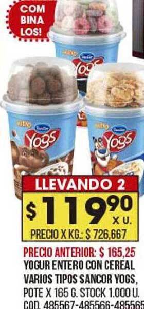 Coto Yogur entero con cereal varios tipos sancor yogs oferta