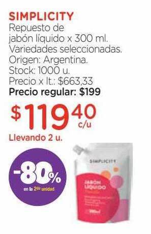 Farmacity Simplicity repuesto de jabón líquido -80% en la 2da unidad oferta