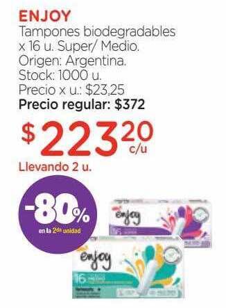 Farmacity Enjoy tampones biodegradables -80% en la 2da unidad oferta