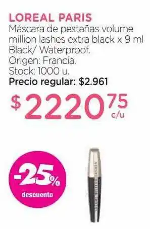 Farmacity Loreal paris máscara de pestañas volumez milion lashes extra black -25% descuento oferta