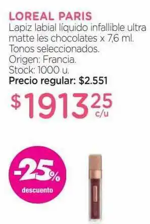 Farmacity Loreal paris lapiz labial líquido infallible ultra matte les chocolates -25% descuento oferta