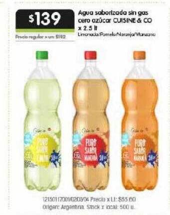 Agua saborizada sin gas cero azucar cuisine&co