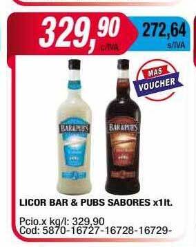 Maxiconsumo Licor bar & pubs sabores oferta