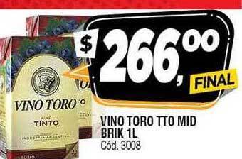 Supermercados Yaguar Vino toro tto mid brik 1l oferta