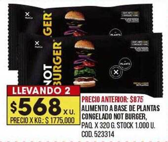 Coto Alimento a base de plantas congelado not burger oferta