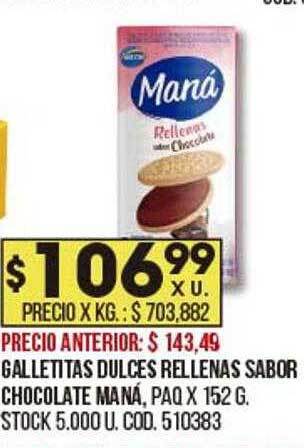 Coto Galletitas dulces rellenas sabor chocolate maná oferta