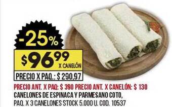 Coto Canelones de espinaca y parmesano coto oferta