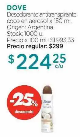 Farmacity Dove desodorante antitranspirante coco en aerosol -25% descuento oferta