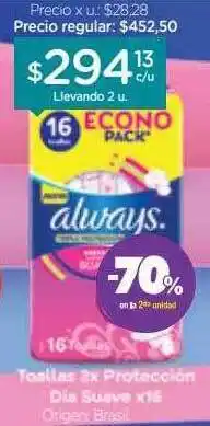 Farmacity Toallas 3x prroteccion dia suave -70% en la 2da unidad oferta