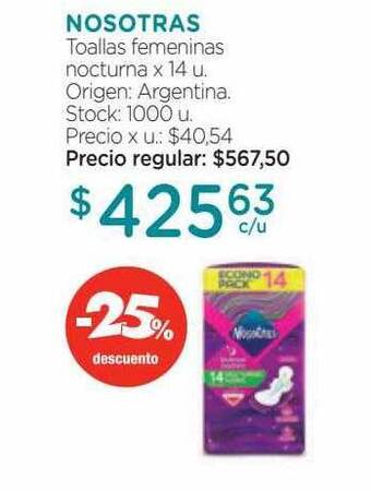 Farmacity Nosotras toallas femeninas nocturna -25% descuento oferta