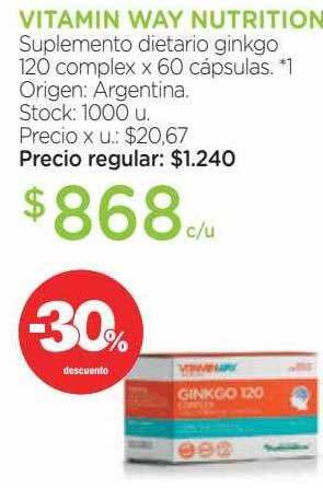 Farmacity Vitamin way nutrition suplemento dietario ginkgo 120 complex -30% descuento oferta