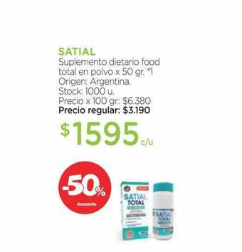 Farmacity Satial suplemento dietario food total en polvo -50% descuento oferta