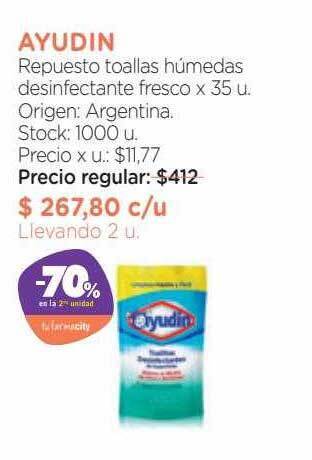 Farmacity Ayudin repuesto toallas húmedas desinfectante fresco -70% en la 2da unidad oferta