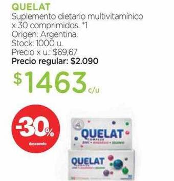 Farmacity Quelat suplemento dietario multivitaminico -30% descuento oferta