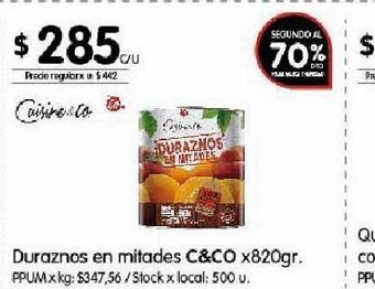 Disco Duraznos en mitades c&co 820g oferta