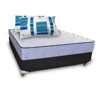 Frávega Sommier y colchón + almohadas topacio esmeralda 140x190x54 (2 plazas) oferta