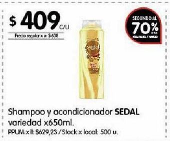 Disco Shampoo y acondicionador sedal 650ml oferta