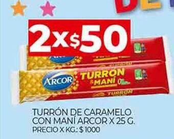 Supermercados DIA Turrón de caramelo con mani arcor oferta