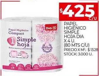Supermercados DIA Papel higiénico simple hoja dia oferta